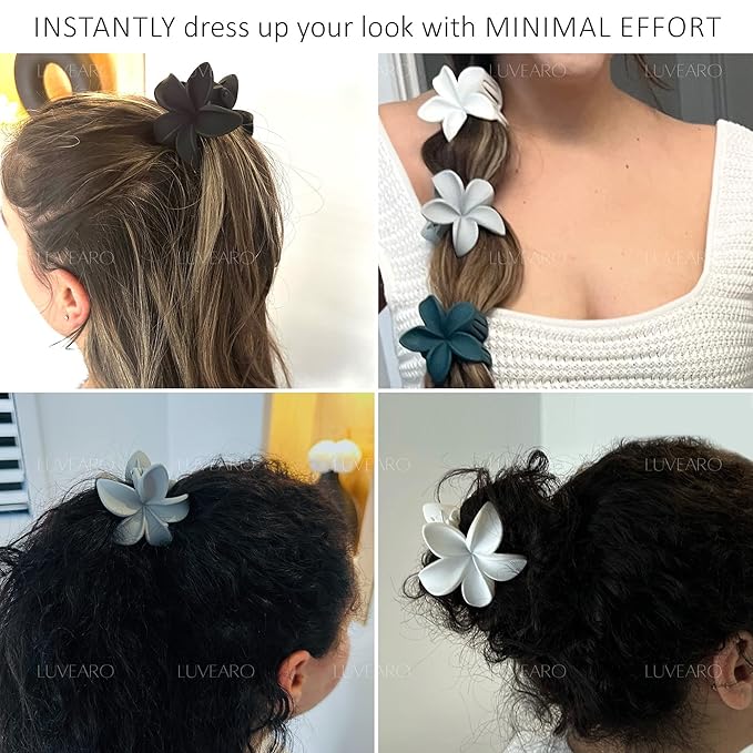 Flower Hair Clips for Women and Girls Thick to Thin Hair Medium Cute Claw Clips Decorative Plumeria Hawaiian Hair Accessories Nonslip Hawaiian Matte