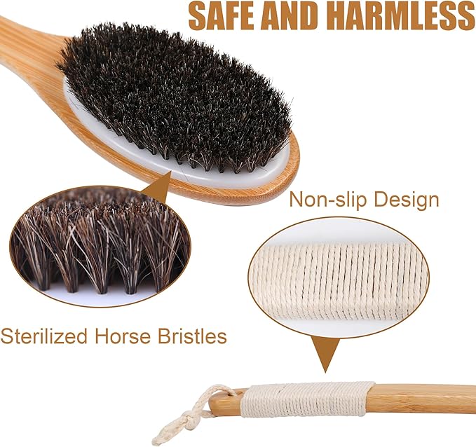 OWIIZI Back Scrubber Brush for Shower Body Brush with Horsehairs Bristles