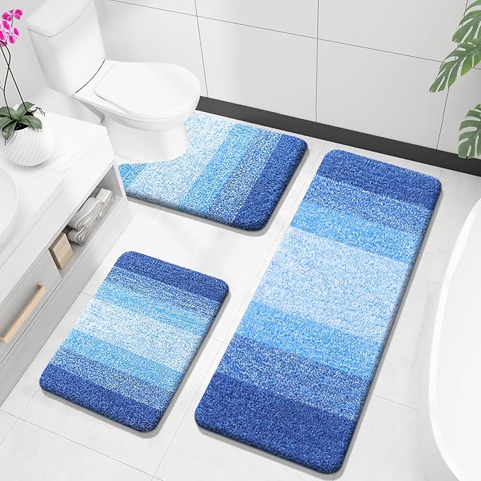 OLANLY Microfiber Bathroom Rugs Sets 3 Piece, 47"x20"+24"x16"+24"x20"