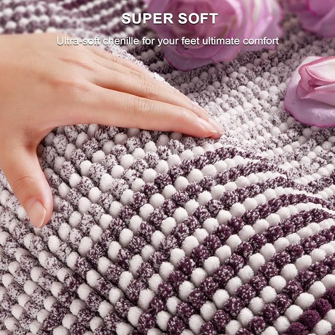 BSICPRO Bathroom Rugs and Mats Sets, 2 Piece Thick Absorbent Chenille Bath Mat Rug Set Non Slip, Soft Shaggy Bath Room Floor Mats for Bathroom, Machine Washable (Mauve Wine, 24" x 70" Plus 20" x 32")