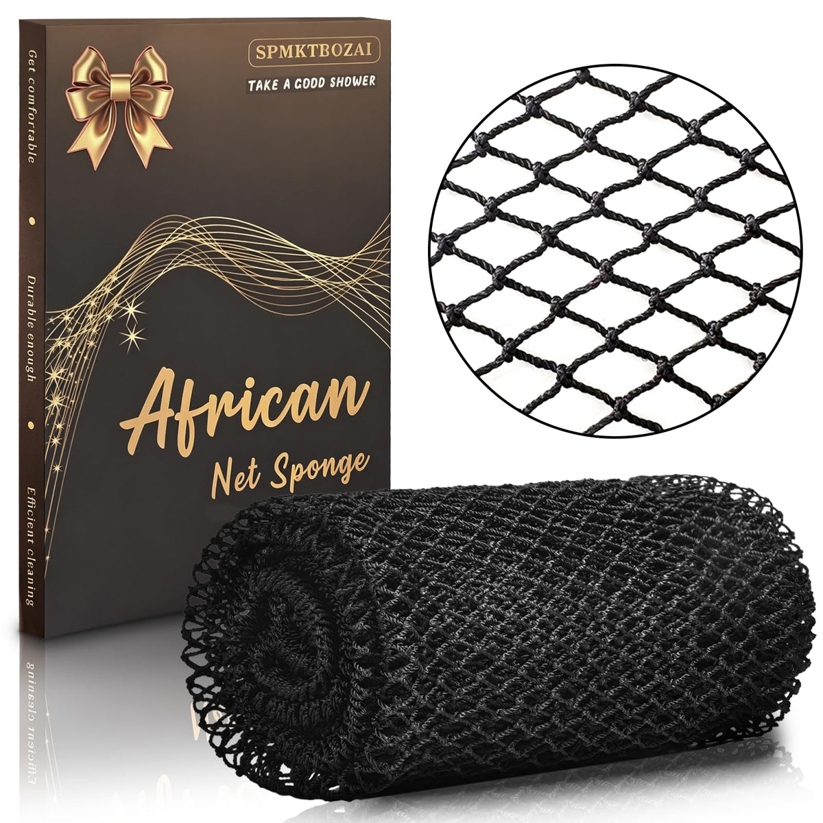 SPMKTBOZAI African Net Sponge Authentic, African Exfoliating Sponge Real African Net Black Owned, African Bath Sponge Back Scrubber, Body Exfoliator Shower Bath Accessories (Blue)