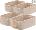 Small Storage Baskets for Organizing | Closet Organizer Bins | Shelf Toy Basket | Woven Rope Baskets | Cube Decorative Box | Shallow Basket | 13x8.5x5.1” | 4 Packs Mixed Brown