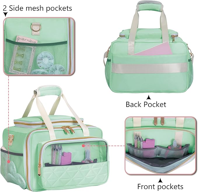 Nail Polish Organizer Holds 80 Bottles, with Two Removable Case, Portable Travel Nail Kit Storage Bag for Manicurist, Nail Art Enthusiasts,Green