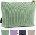 MAGEFY Small Makeup Bag for Purse Corduroy Makeup Bag with Inner Zipper Pockets Travel Cosmetic Bag for Women Preppy Stuff Gifts, Green