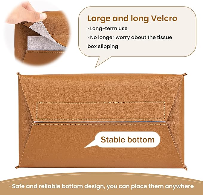 Long Tissue Box Cover, PU Leather Tissue Holder Rectangle, Facial Paper Organizer, Modern Dispenser for Bathroom, Kitchen, Home, Office, Tabletop (1, Brown, Tall)