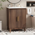 VINGLI 24 Inch Bathroom Vanity with Sink, Mid-Century Modern Vanity with Ceramic Basin and Fluted Soft-Close Doors, U-Shape Storage Shelf,Free Standing Small Bathroom Sink Cabinet Combo Set,Walnut