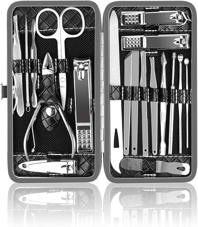 OKOM 19PCS Nail Clipper Set - Professional Manicure Nail Kit for Men Women, Stainless Steel Nail Clippers with Case