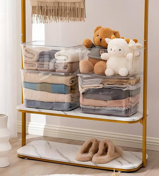 Ytteve 2 Pack Large Clear Plastic Storage Bins with Handles, 14.2" x 10" x 6.3" Stackable Organizer Containers for Pantry, Closet, Kitchen, Bathroom, Under Sink & Laundry