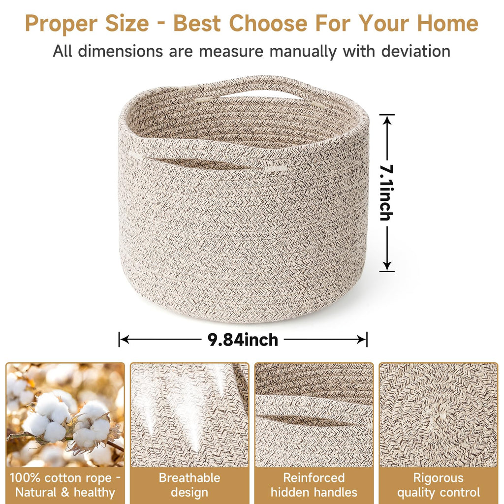 Maxuni 3 Pack Small Rope Storage Baskets, 9.82×9.82×7.1", Brown