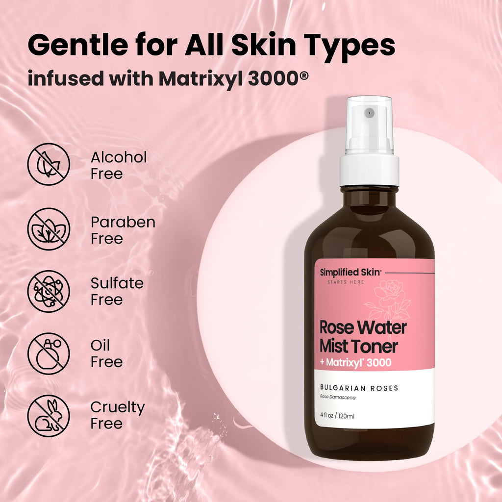 Simplified Skin Rose Water Spray for Face with Matrixyl 3000 & Glycerin