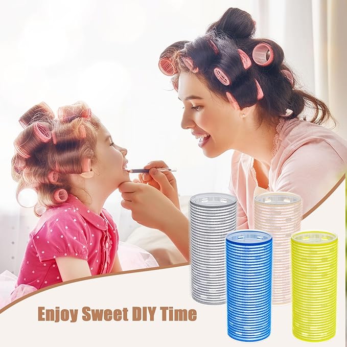 WILLBOND 4 Pcs Long Hair Rollers for Bangs Aluminum Core Curlers Thermal Self Grip Roller for Long and Medium Hair Women Hairstyle (4.7 x 2 Inch,Blue,Yellow,Pink,Gray)