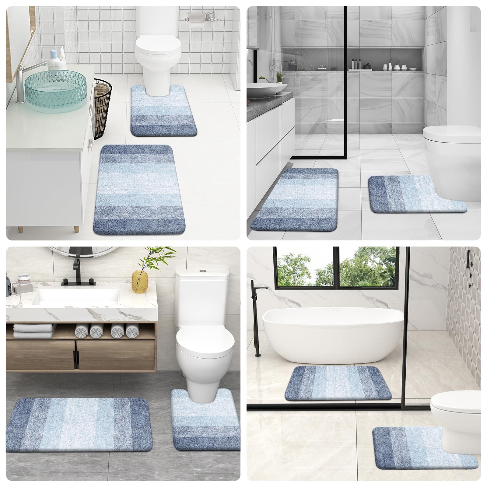OLANLY Microfiber Bathroom Rugs Sets 3 Piece, 47"x20"+24"x16"+24"x20"