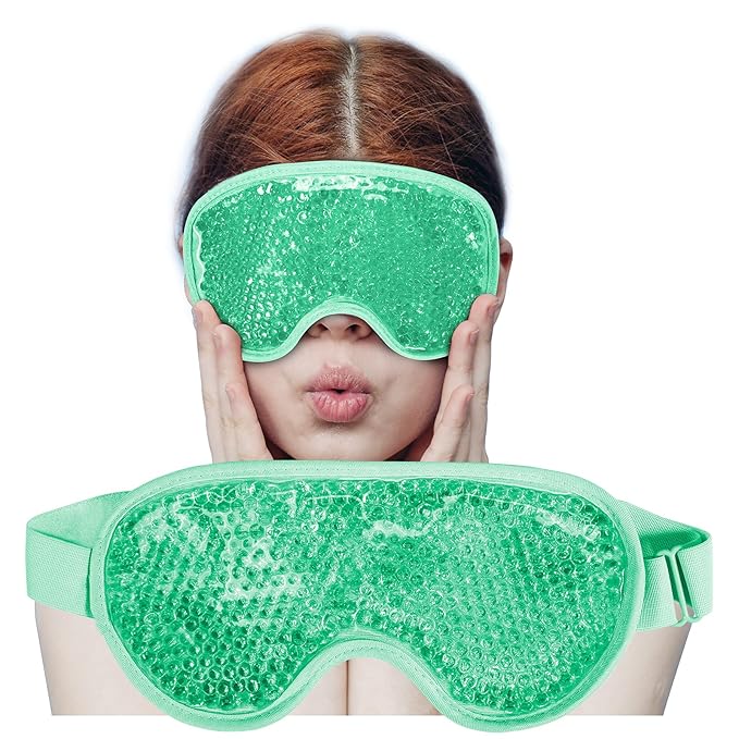 Cooling Eye Mask with Gel Beads, Reusable Cold Eye Mask for Puffy Eyes, Dark Circles, Sleep, Relaxation, Soft Cooling Eye Pads for Men Women (Green)