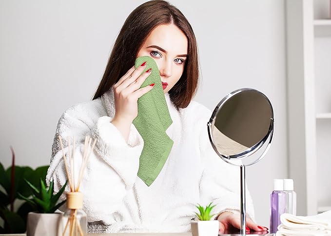 Utopia Towels 24 Pack Cotton Washcloths Set - 100% Ring Spun Cotton, Premium Quality Flannel Face Cloths, Highly Absorbent and Soft Feel Fingertip Towels (Sage Green)