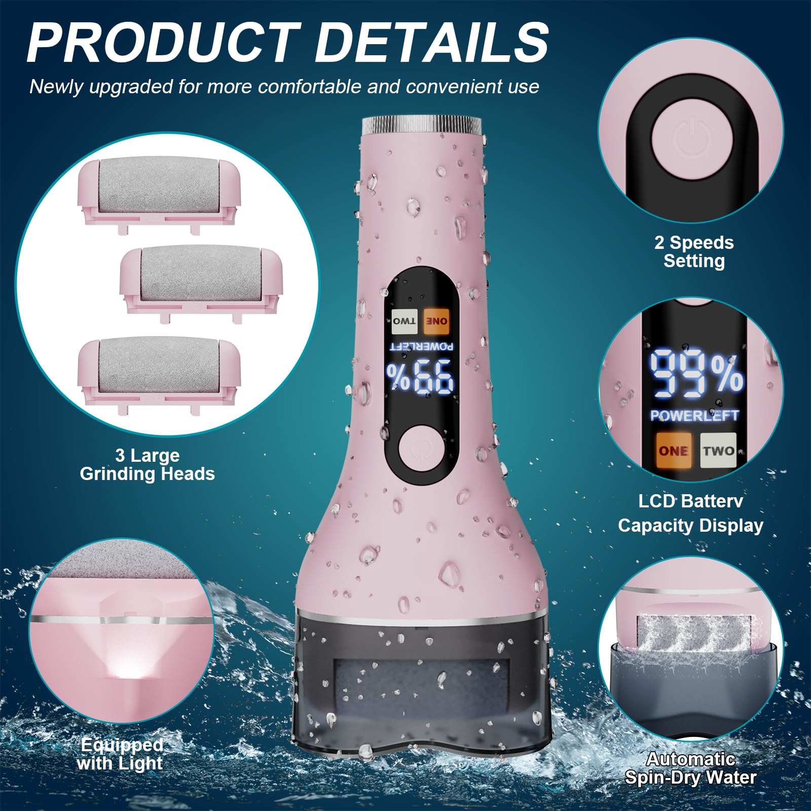 Electric Callus Remover for Feet Rechargeable Portable Electronic Foot File Pedicure Tools 16 in 1 Foot Callus Remover Kit Foot Scrubber to Remove Dead Skin (Pink)