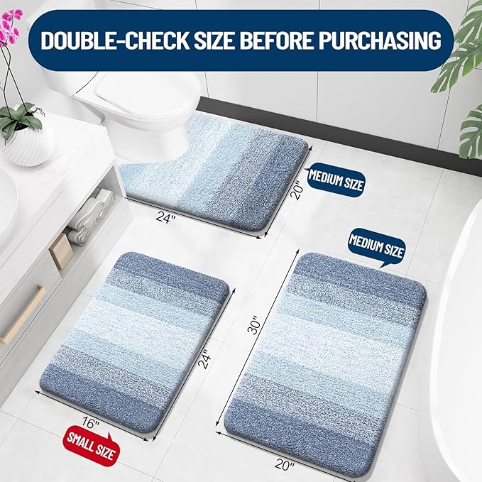 OLANLY Microfiber Bathroom Rugs Sets 3 Piece, 30"x20"+24"x16"+24"x20"