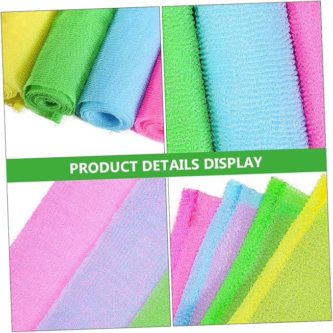 Healvian 4pcs Back Scrubber Strap Gentle Exfoliating Bathing Washer for Men Women Comfortable Flexible Design for for All Ages Colors