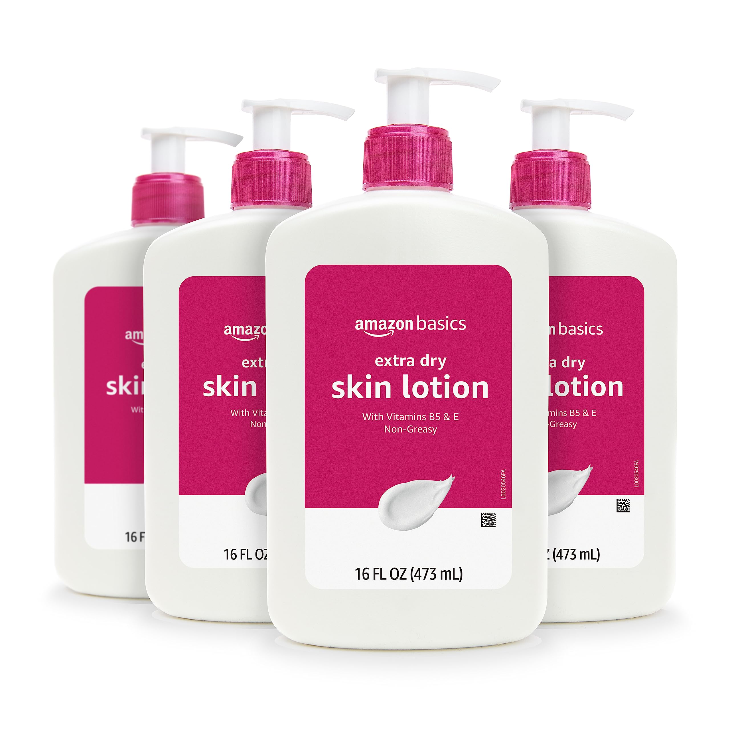 Amazon Basics Non-Greasy Body Moisturizer Lotion for Extra-Dry Skin with Vitamins B5 & E, Clean Scent, 16 fl oz, 4-Pack (Previously Solimo)