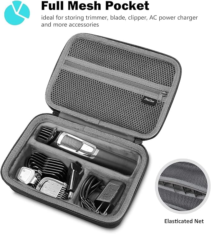 ProCase Hard Travel Case for Norelco Multigroom Series 3000 5000 7000 MG3750 MG5750/49 MG7750/49 Men's Electric Trimmer Shaver and Attachments -Black