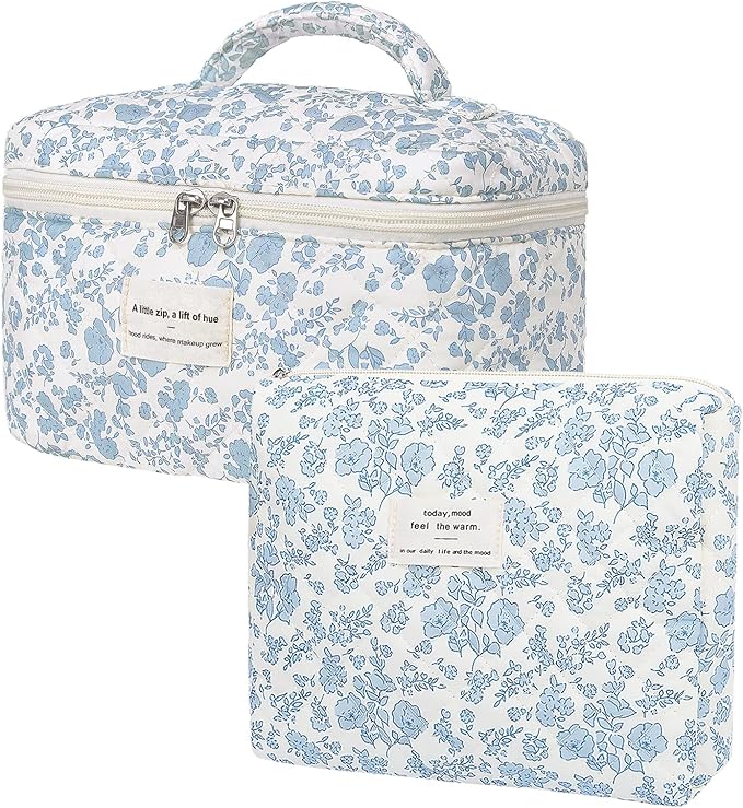 Gosect Makeup Bag Set, Cute Cosmetic Bag for Women Girls, Floral Coquette Aesthetic Toiletry Bag, Travel Make Up Organizer Bag (BDLH)
