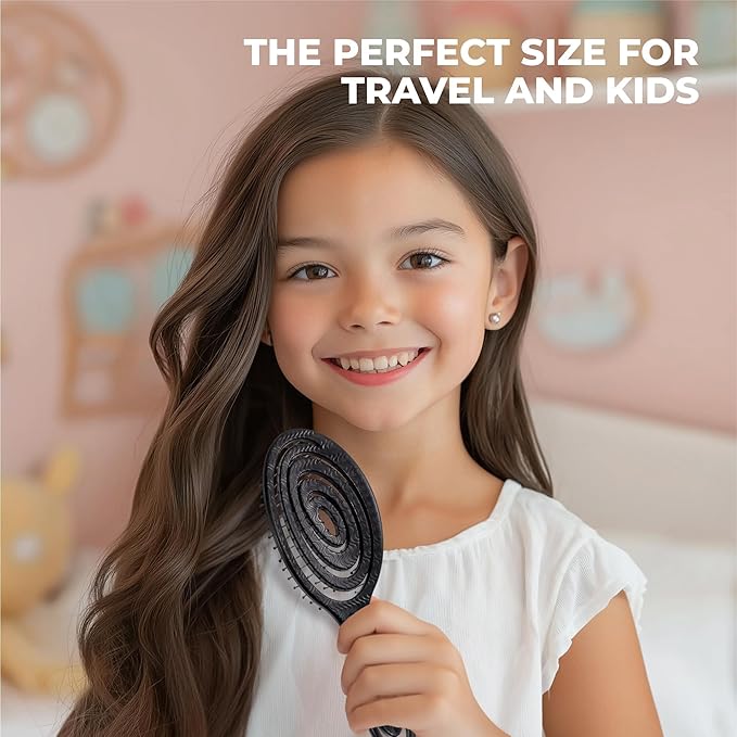 Ninabella Mini Spiral Brush - Hair Brush Detangler for Women - Pro Shower for Curly or Thick Hair - Small Travel Detangling Vent Hairbrushes -Black