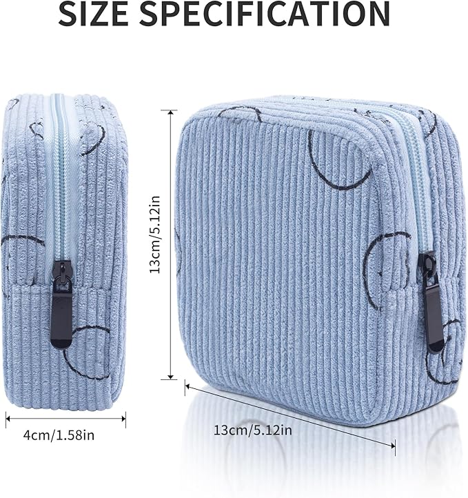 Sanitary Napkin Storage Bag, Corduroy Period Bag for Women, Cute Portable Period Pouch with Zipper, Sanitary Pads Bag Tampons Holder for Purse, First Period