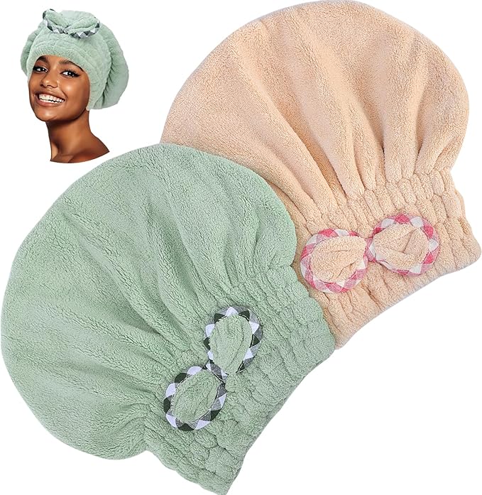 CACASO Microfiber Hair Drying Towel, 2 Pcs, Khaki Green