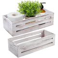LotFancy Bathroom Decor Box, 2 Pack Wooden Toilet Paper Holder, White Toilet Storage Basket for Back of Toilet, Farmhouse Toilet Tank Topper