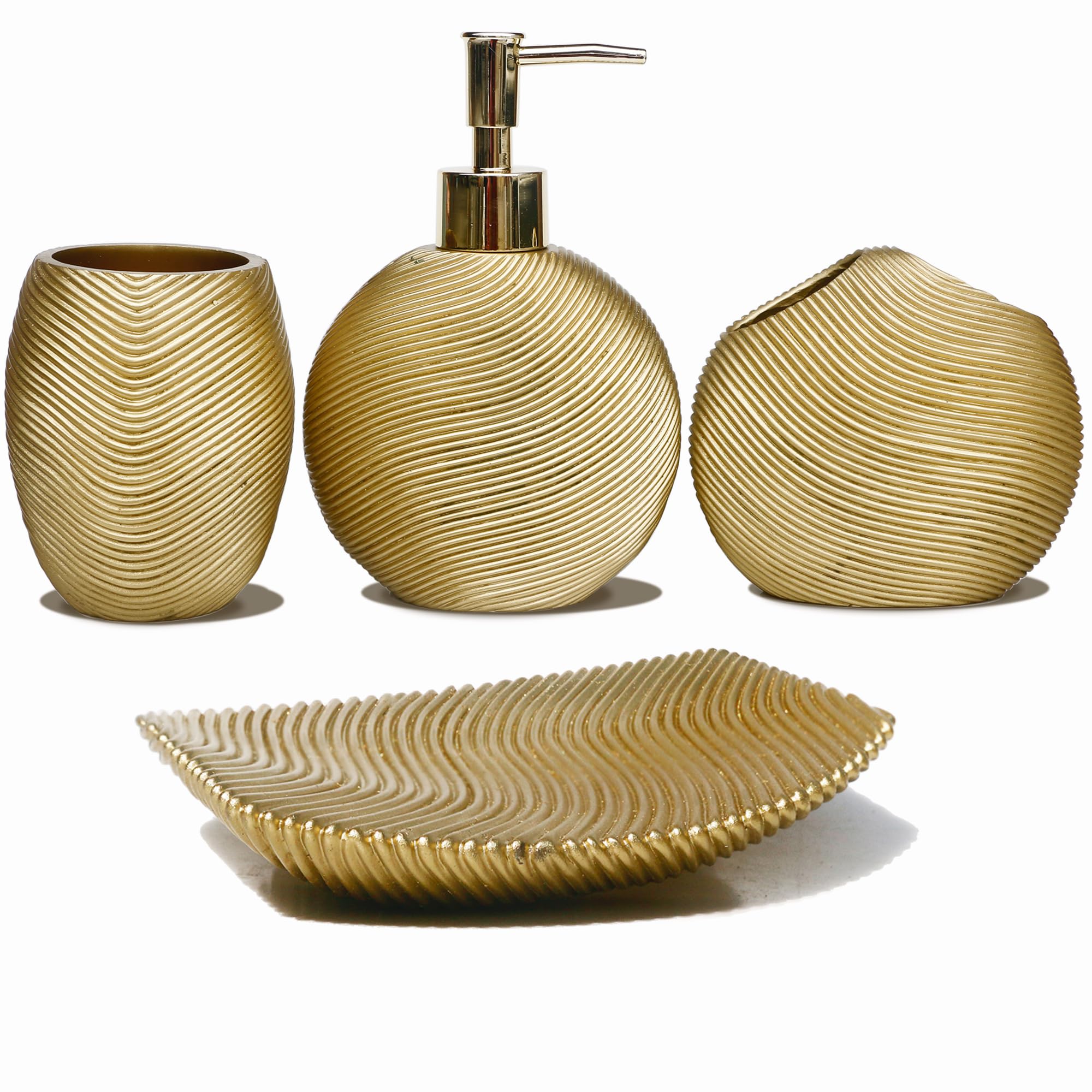 LUANT Bathroom Accessories Set Including Cup, Toothbrush Holders, Soap Dishes and Soap Dispenser, Gold