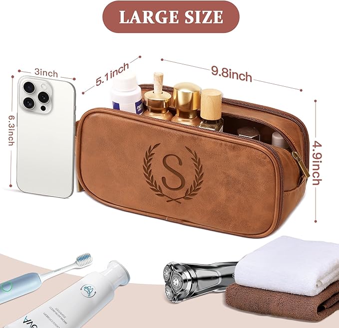 Janhavi Travel Essentials Toiletries Men, Personalized Initials & Wheat, Waterproof Make Up Bag, Men's Accessories Storage, Mens Travel Bag Toiletry, Birthday Gift Box Men(Medium, Yellow Brown, Q)