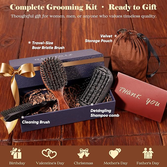 OUMIGIZ Small 100% Boar Bristle Hair Brush Since 1965 British Craftsmanship