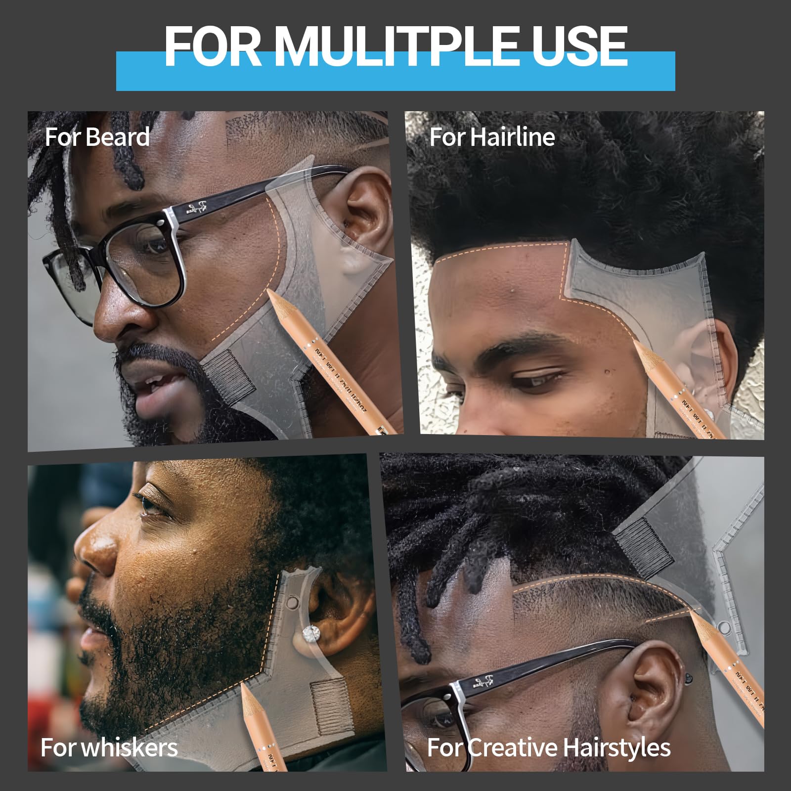 Noerrors Barber Pencil for Lineup Beige Skin Tone Magic Hairline Pencils Barber Chalk Set Beard Guide Pen with Sharpener Ruler Brush for Goatee Hair Design Shaping Trace Grooming Makeup Tool for Men