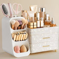 HBlife Makeup Organizer with Brush Holder for Vanity, Large Plastic Bathroom Countertop Organizer Skin Care Storage, Easy to Store Nail Polishes, Perfumes, Eyeshadow Palettes, Pearl All White