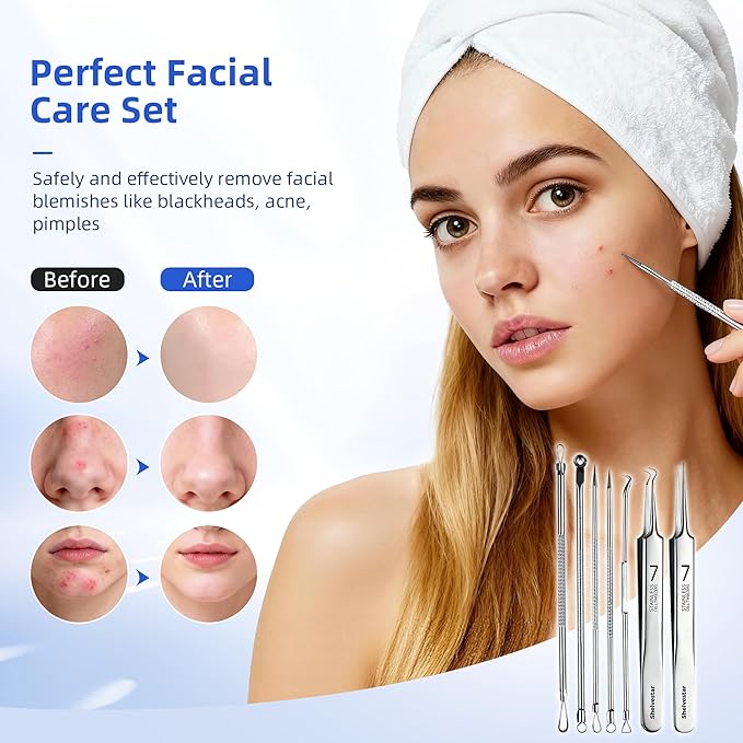 Shelvestar 7 PCS Pimple Popper Tool Kit, Blackhead Extractor Silver