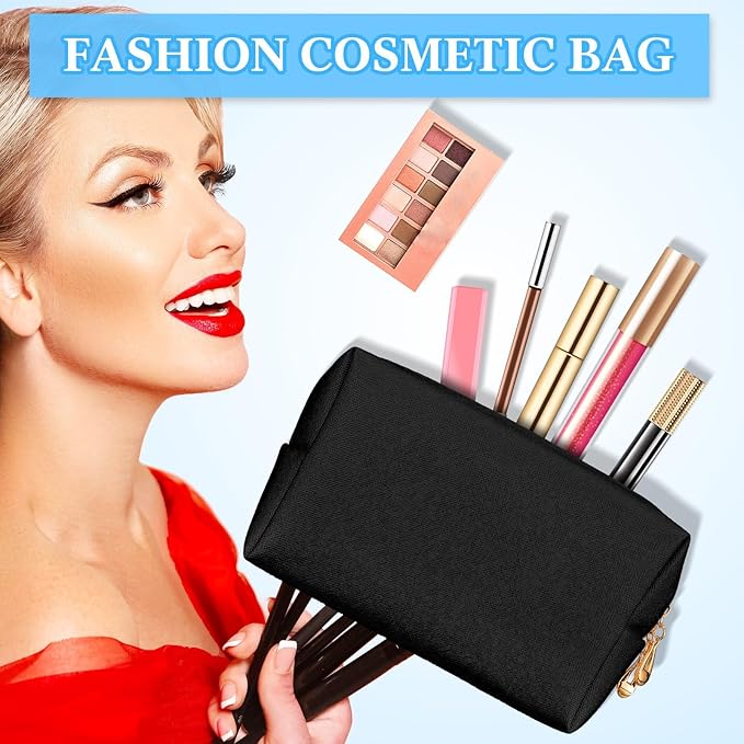 Kigeli Aesthetic Makeup Bags PU Leather Cosmetic Pouches Waterproof Plain Toiletry Bags Makeup Pouches Bulk for Women Party Gift Travel Storage Organizer(Classic Black,7.1 x 2.8 x 4.3 in)