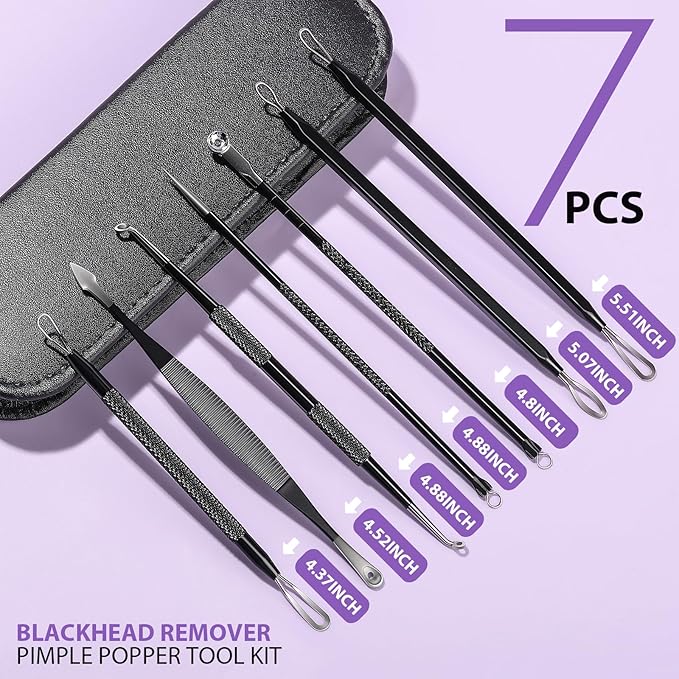 Teenitor 7 in 1 Blackhead Remover Tools, Surgical Grade Pimple Popper Tool Kit, Blackhead Extractor, Pimple Extractor, Black Head Remover