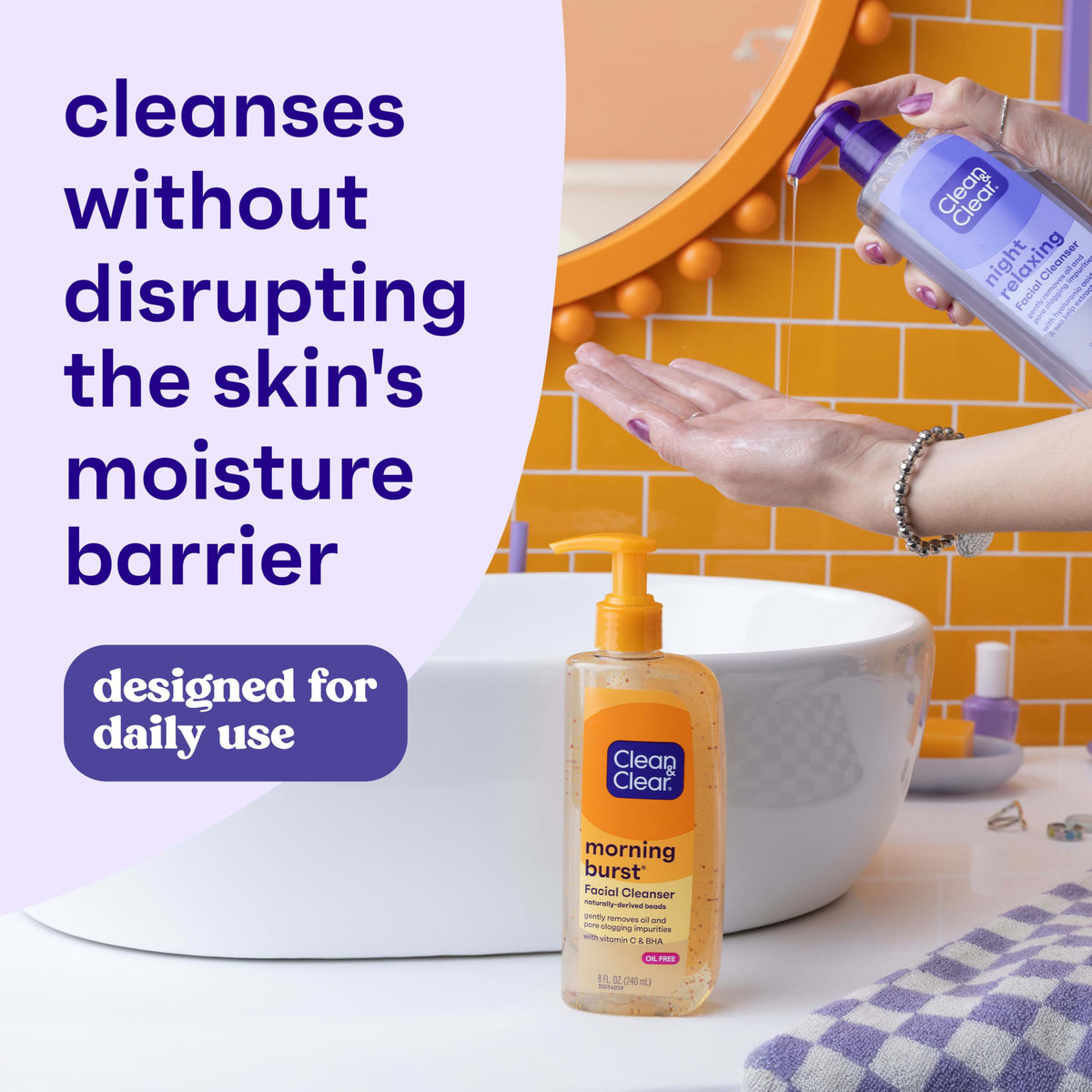 Clean & Clear 2-Pack Oil-Free Facial Cleansers with Citrus Scent, Morning Burst and Night Relaxing, 16 oz