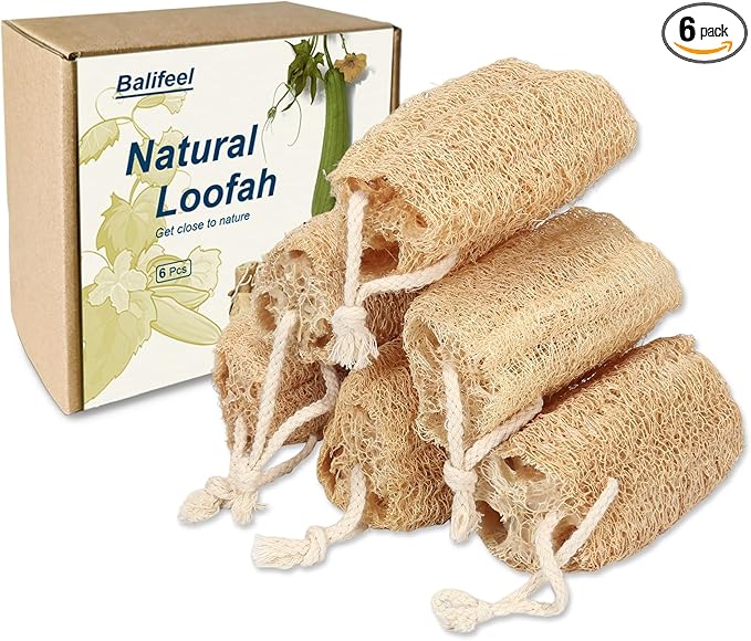 Balifeel Natural Loofah Sponge Organic Loofa Set 6 Pack,Exfoliating Body Scrubber Shower Luffa Men and Women for Bath Cleaning Skin Back and Face Eco Tool
