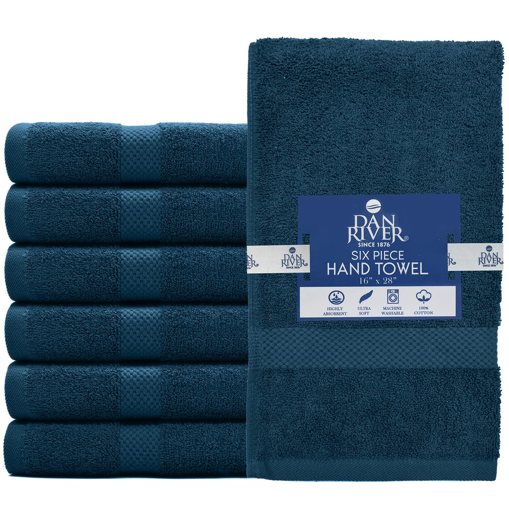 DAN RIVER 6-Pack Premium Hand Towels (16x28 Inches) - 100% Cotton, Ultra Soft, Lightweight, Highly Absorbent Towels for Bathroom, Spa, Gym, Salon, Hotel, and Travel - Opal Blue