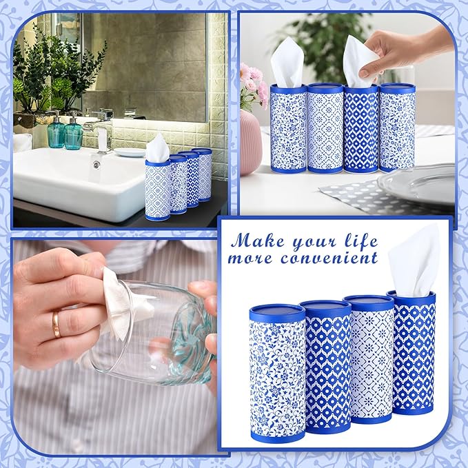 Fourluoo 12 Pack Car Tissue Cylinder Holder Bulk with 3 Ply Facial Tissues, Round Napkin Holders for Car Cup Holder Cylinder Travel Paper Tubes Bulk Round Napkin Boxes Packs(Novel Style)