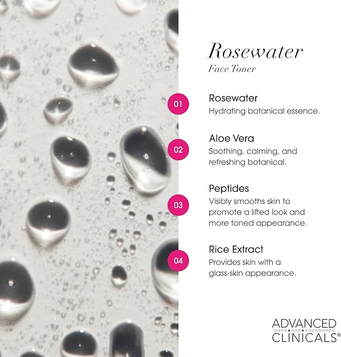 Advanced Clinicals Collagen + Rosewater Facial Mist Toner W/Charcoal & Aloe Vera. Alcohol-Free PH Balancing Formula Detoxifies & Hydrates Skin Improving Overall Skin Tone, Calming Face Mist, 8 Fl Oz