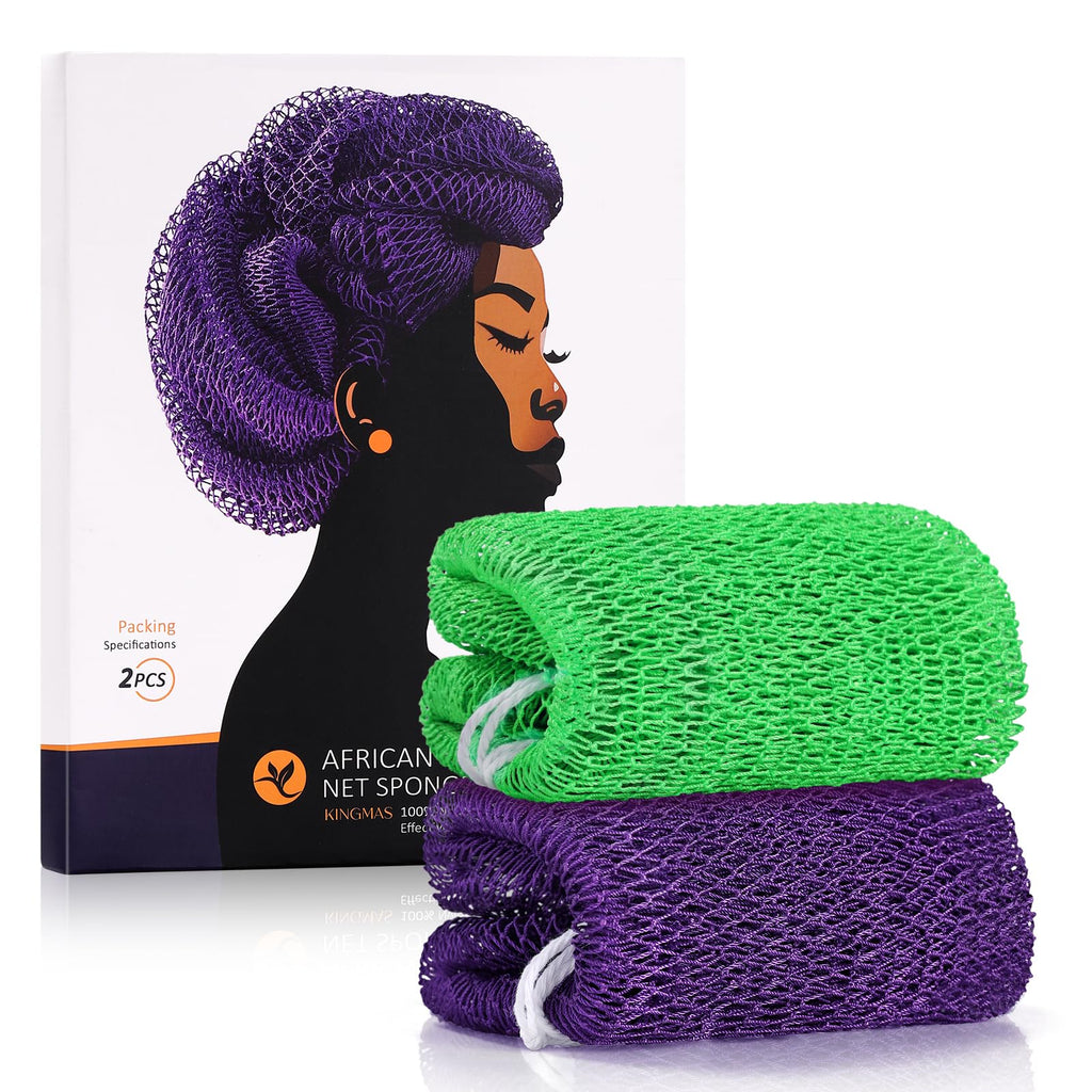 KINGMAS African Net Sponge, 2 Pieces Exfoliating Body Scrubber Bath Sponge