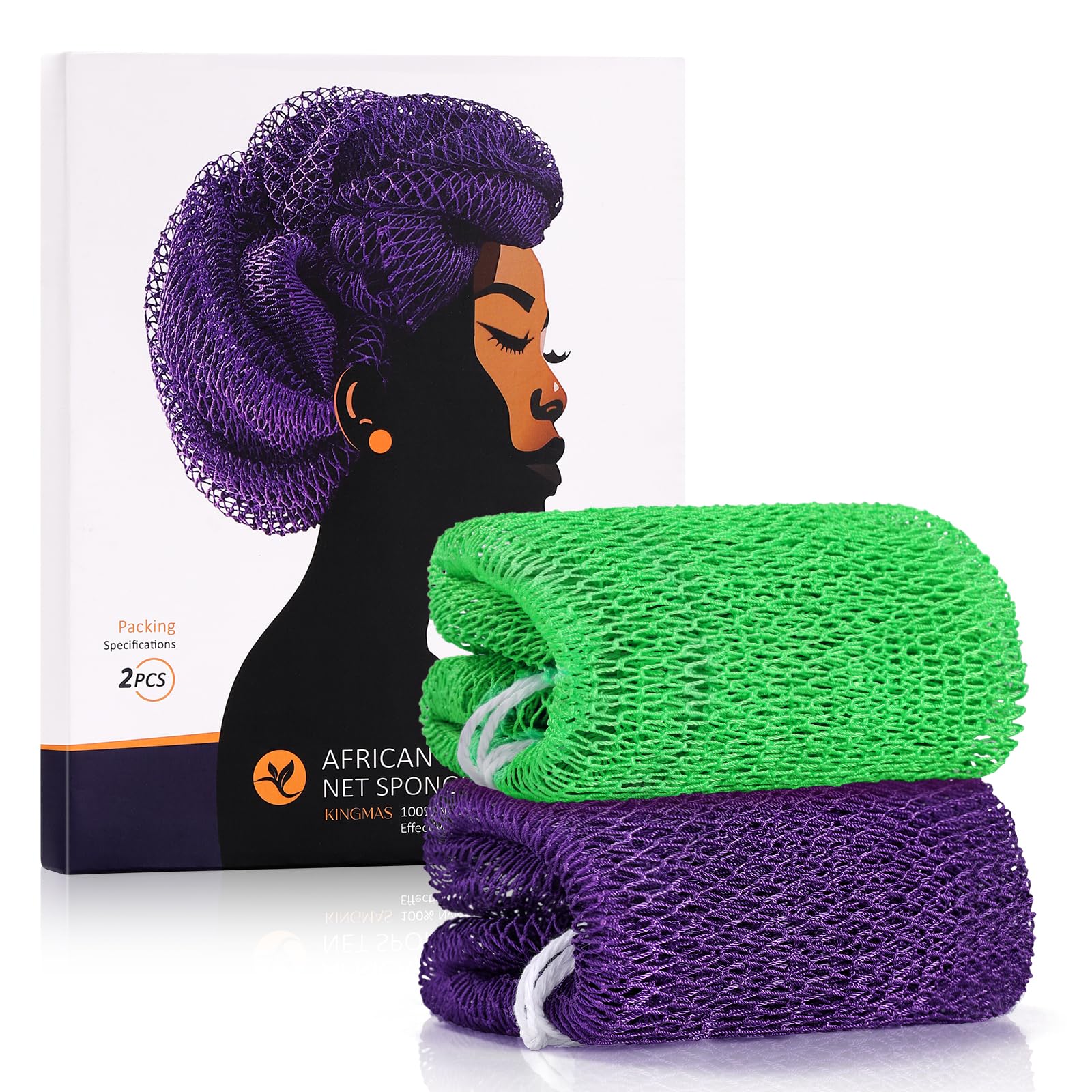 KINGMAS African Net Sponge, 2 Pieces Exfoliating Body Scrubber Bath Sponge