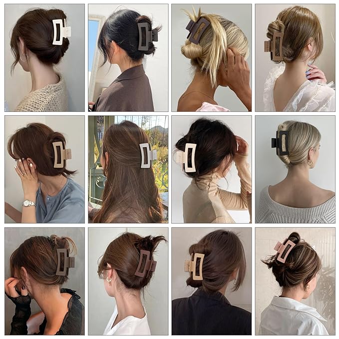 Sisiaipu 3.5 Inch Medium Hair Claw Clips 12 Pcs Square Claw for Thick and Thin Hair Rectangular Rectangle Hair Clips Jaw Clips Bulk Hair Accessories for women and Girls (Regular)