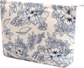Gardsell Cosmetic Bags for Women - Corduroy Cosmetic Bag Aesthetic Women Handbags Purses Smile Dots Makeup Organizer Storage Makeup Bag Girls Case Bags (Flowers-Navy blue)