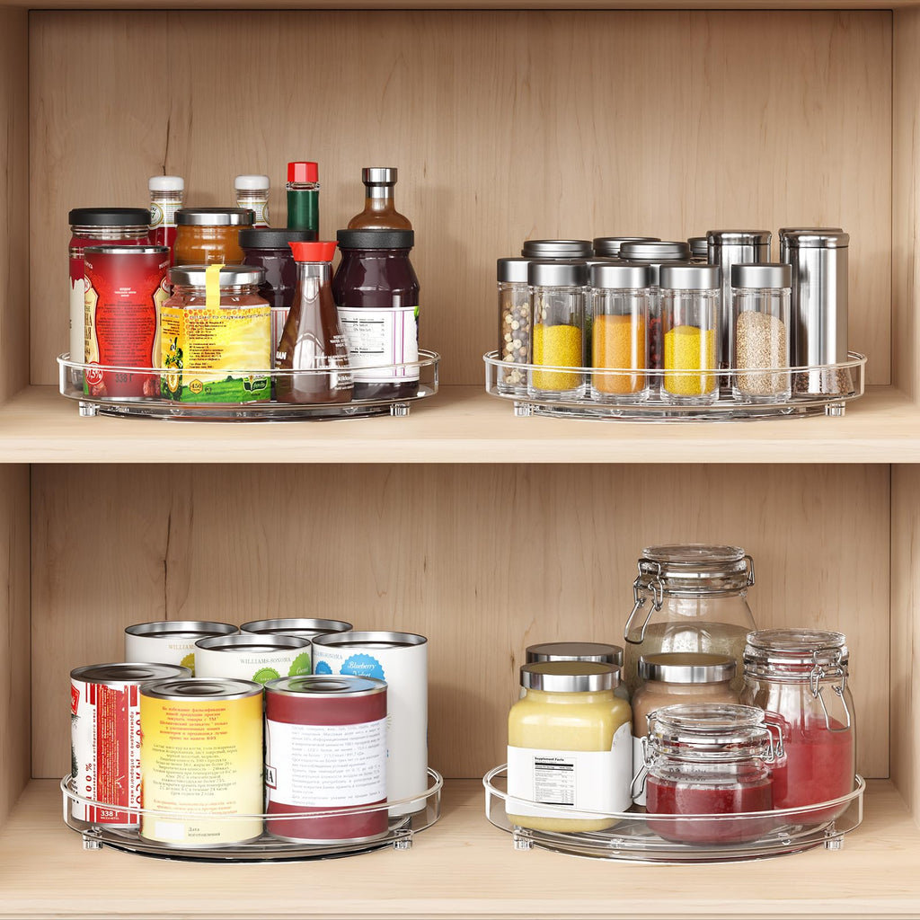 Optish 4 Pack Lazy Susan Organizer, 9.5 Inch Lazy Susan Turntable for Cabinet, Refrigerator Organizer for Pantry Organizers and Storage, Non-Skid Fridge Organizer