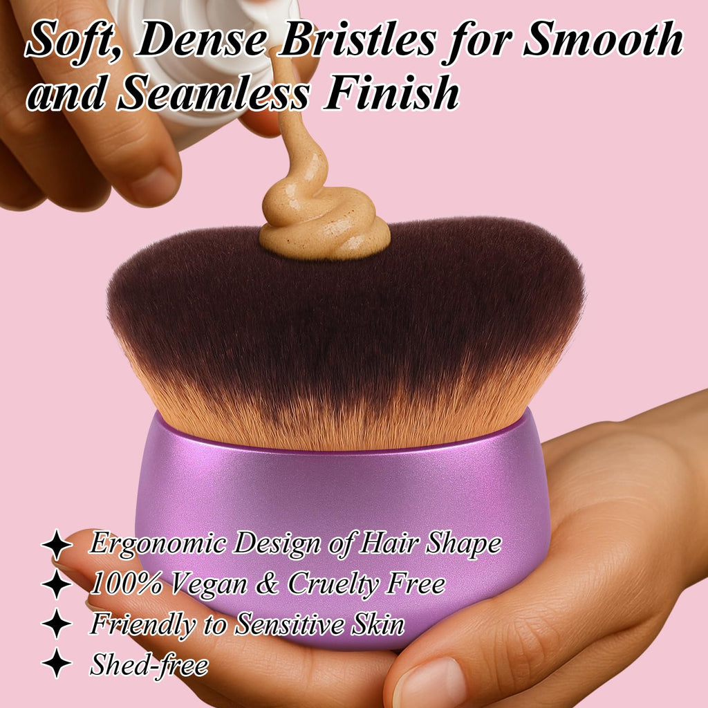 GloréBrochas 75MM Extra Large Self Tanner Kabuki Makeup Brush – Ultra Soft Dense Vegan Bristles for Body Makeup, Bronzer & Foundation–Applies Tanning Mousse, Lotion & Self Tanner–Purple, Wet & Dry