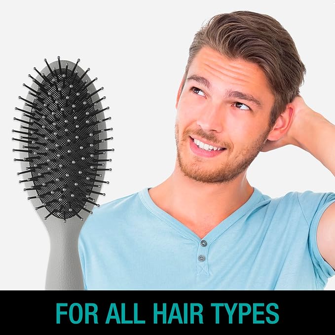 CONAIR Men Hair Brush, Men’s Detangler Brush for Everyday Brushing and All Hair Types, Flexible Cushion Base with Ball-Tipped Bristles Won’t Snag or Pull, Slate Gray
