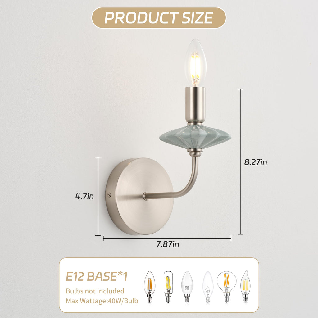 breomo Wall sconces Set of Two with Green Ceramic Flower Decoration,Brushed Nickel Wall Lights, Hardwired Vintage Vanity Light for Bathroom, Living Room, Bedroom, and hallways.