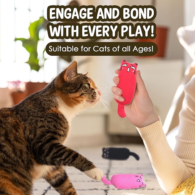 Vila Plush Cat Chews with Catnip, Feline Mood Enhancer, Oral Care Assistant, Gum Massager, Exercise and Entertainment Treat, Cotton Fabric, Orange, Red, Gray, Pink, Black, 5 Pcs per Pack